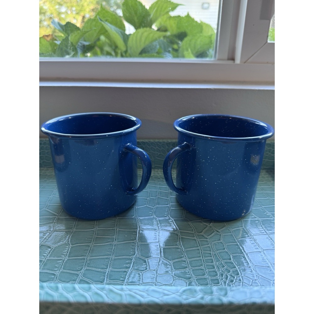 Blue/White Speckled Enamelware Cups/Mugs-Set Of 2